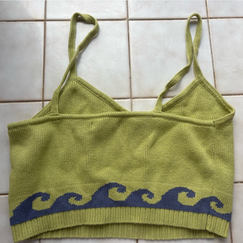 La Hearts Olive Knit Top with Blue Waves - Picture 3 of 3